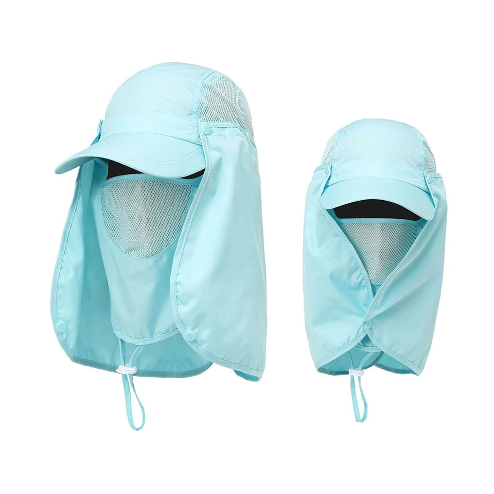 Light blue UV protection fishing sun hat folded and displayed