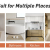 A collection of bathroom rugs and mats shown in context for a suit for multiple places product.