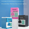 A pink electronic password piggy bank is displayed next to a blue one on a white surface.