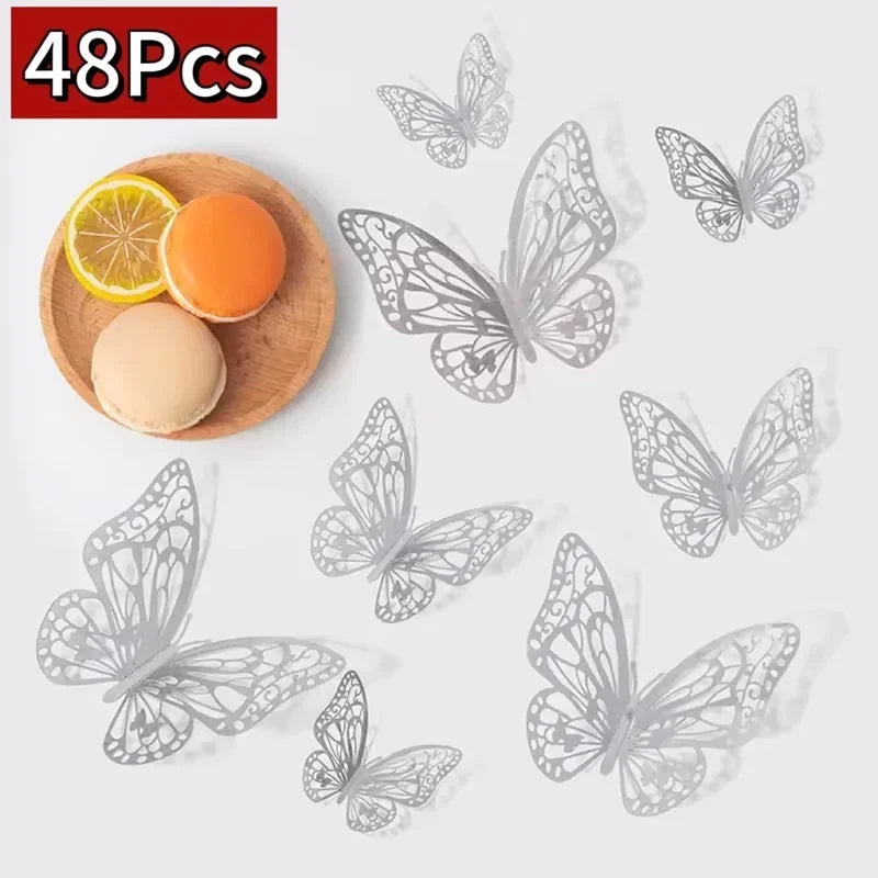 48 pieces of gray decorative butterfly wall stickers with a slice of orange and lemon.