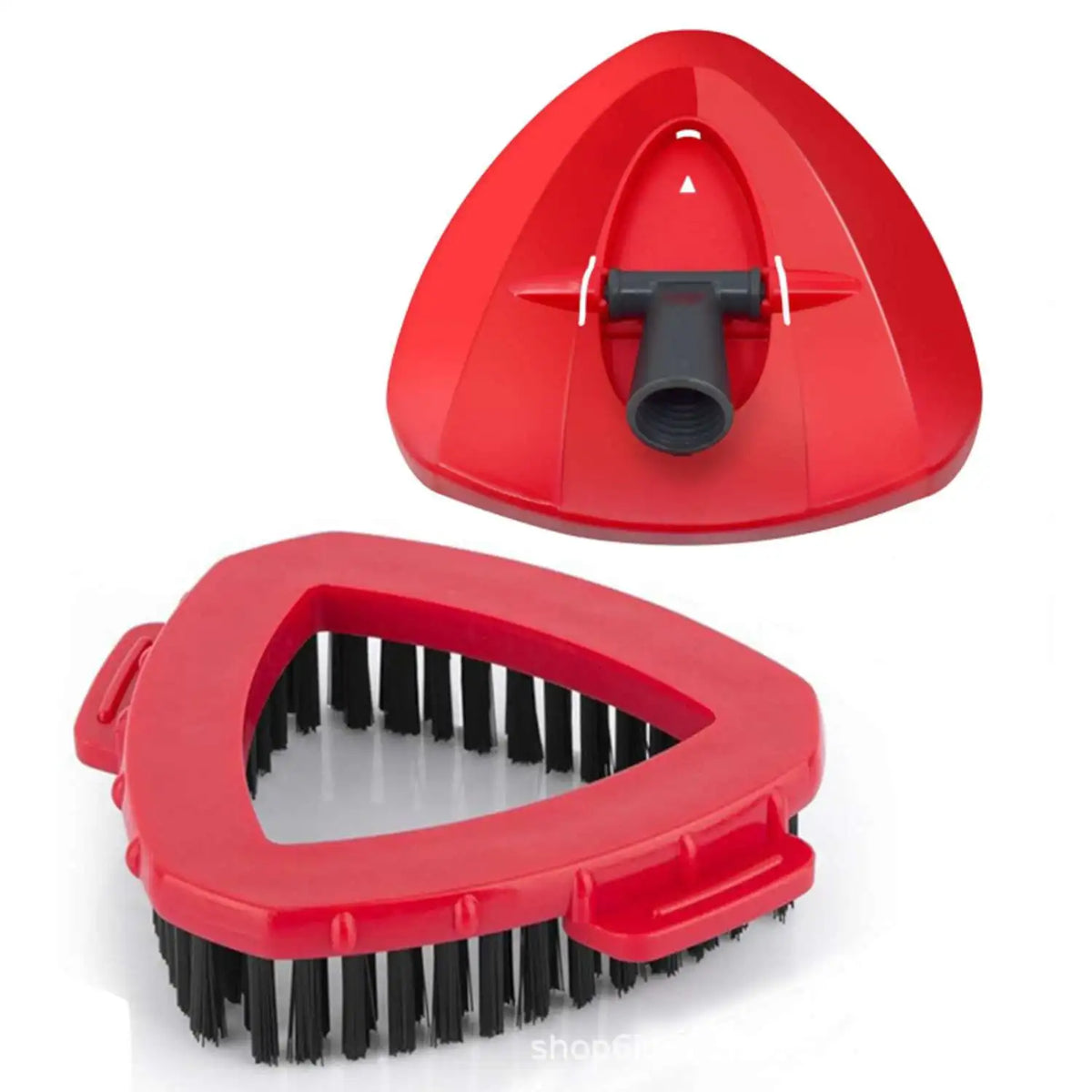 Red microfiber spin mop refill head with black cleaning bristles