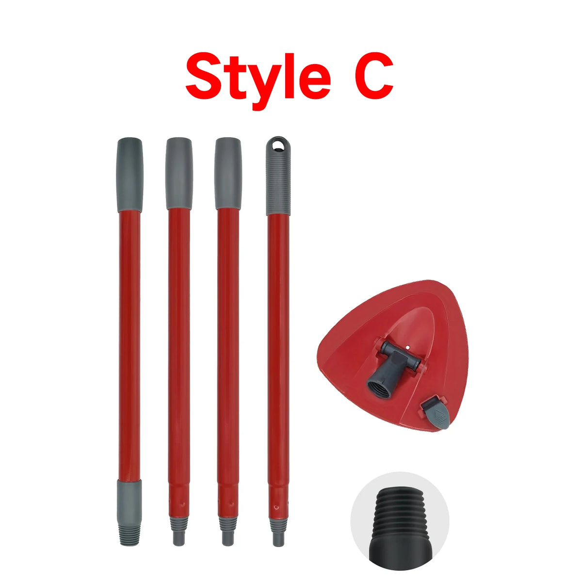 Red Style C mop handle and base set with a black adapter.