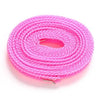 Pink portable windproof clothes drying line coiled on a white background