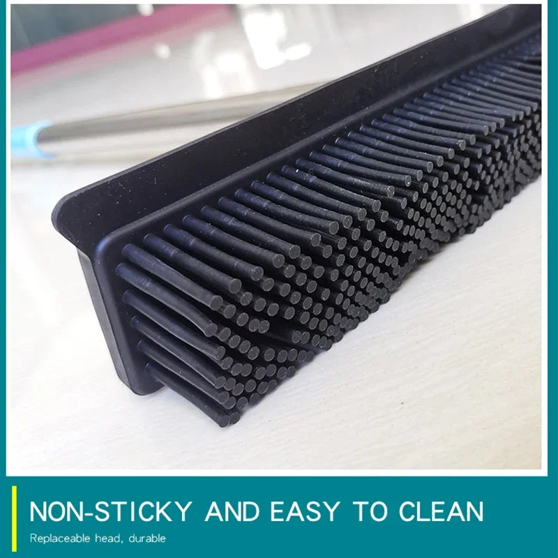 Black telescopic rubber broom head with numerous bristles for pet hair removal