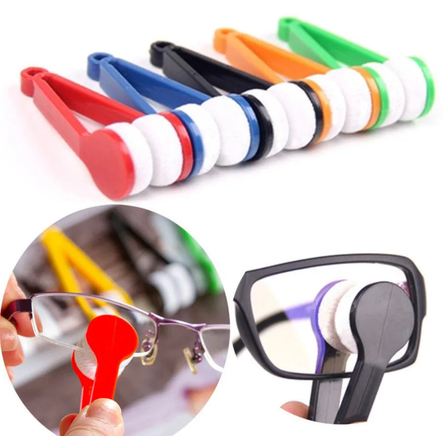 A set of colorful silicone cleaning wipes and a black case for an eyeglass cleaning kit