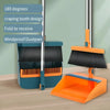 A broom and dustpan set with comb teeth for pet hair removal shown in teal and orange.