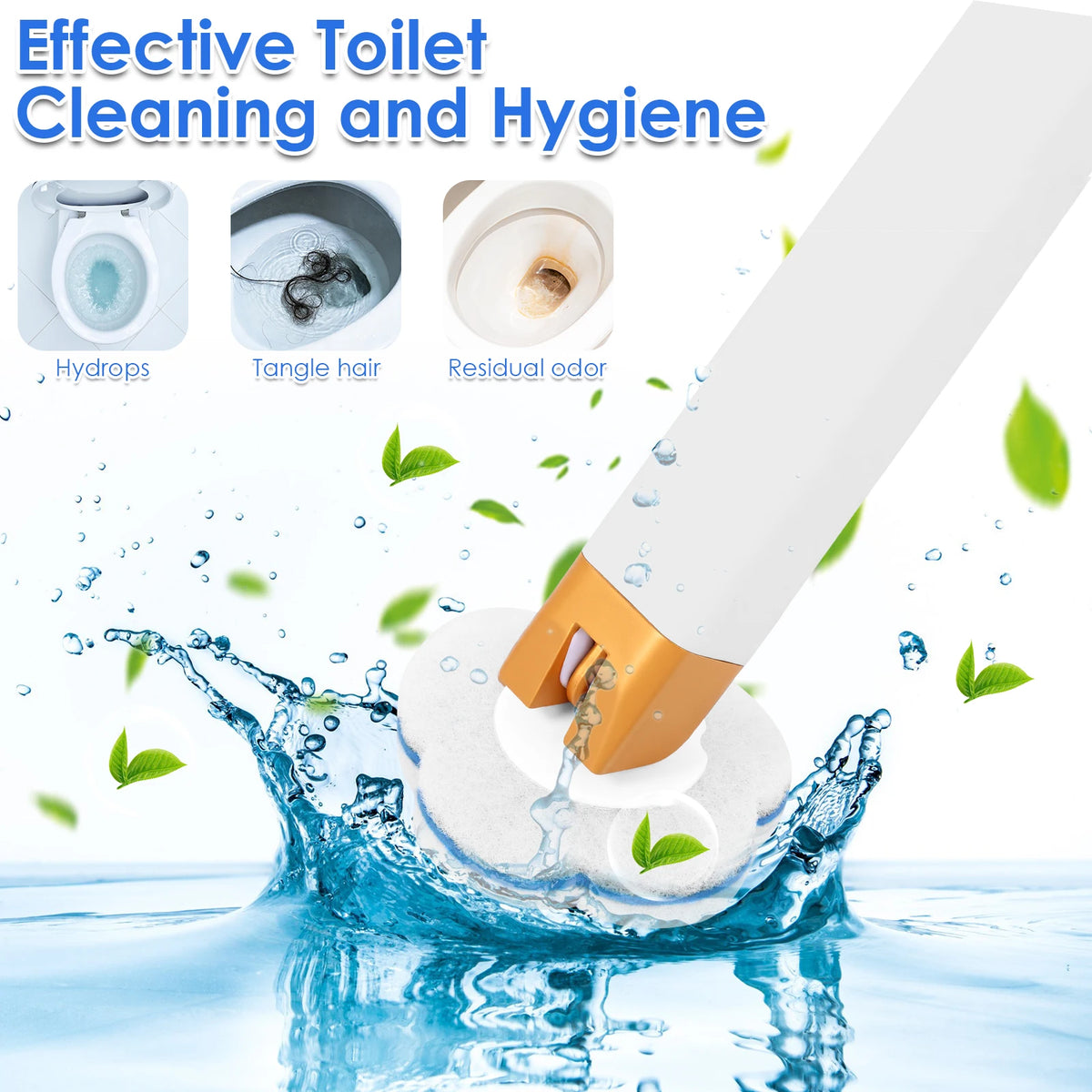 A white disposable toilet brush cleaning kit with a lengthened handle is shown cleaning water.