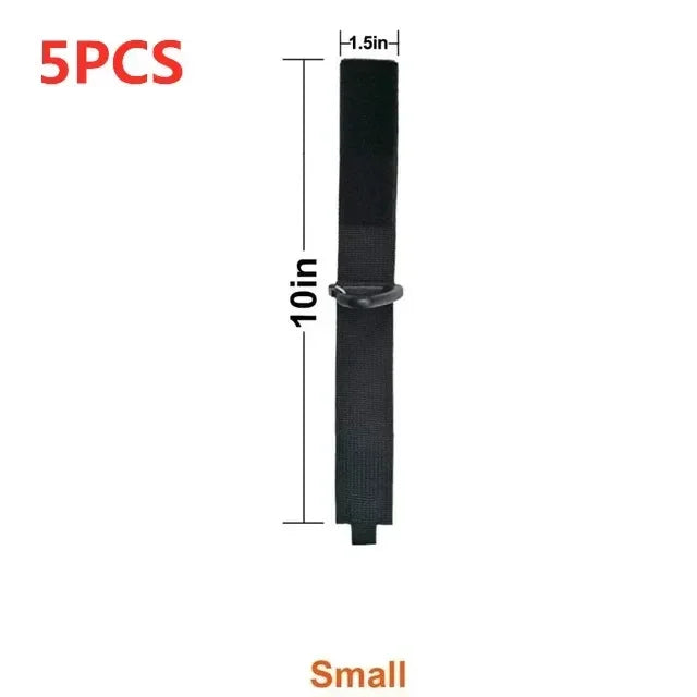 Five black heavy-duty nylon cord and hose organizer straps, measuring 10 inches long.