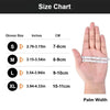 Size chart showing glove sizes S, M, L, and XL in inches and centimeters for disposable safety gloves