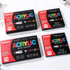 A set of Yihui Acrylic Brush Markers in various colors and tips displayed on a white surface.