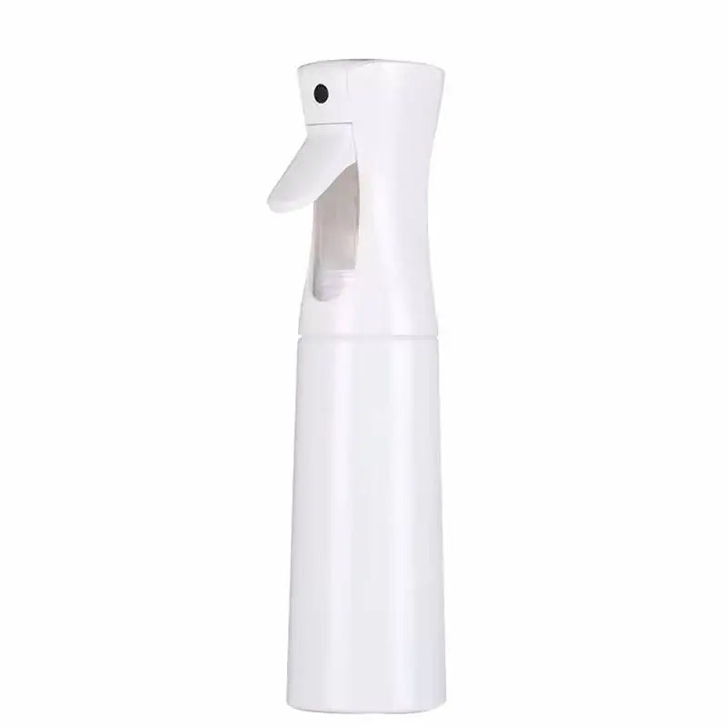 A white refillable 200ml continuous mist spray bottle with a hinged nozzle.