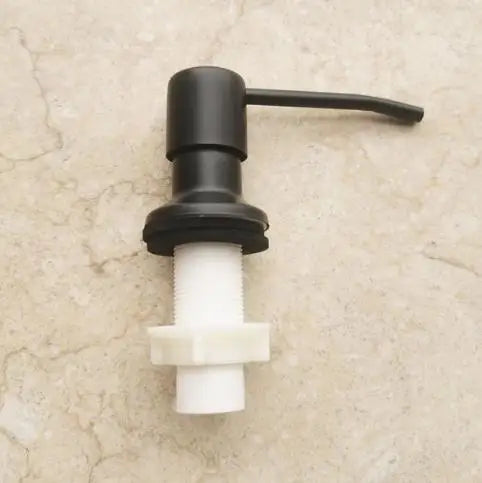 Black stainless steel under-sink soap dispenser kit with an extension tube