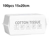 A package of 100 pieces of cotton tissue facial cleansing towels.