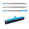 Three telescopic rubber brooms for pet hair removal shown in different lengths and colors.