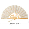 Elegant lace folding handheld fan with a light beige color and wooden ribs