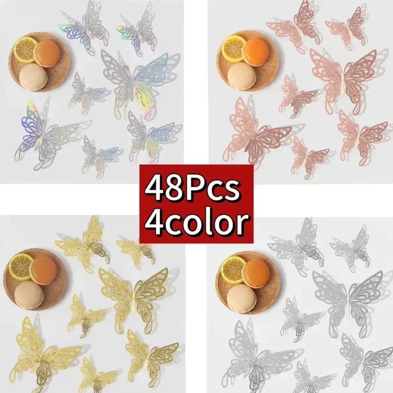 A collection of 48 colorful 3D decorative butterfly wall stickers in various shades and sizes.