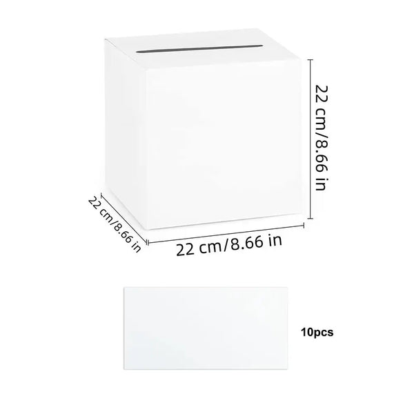 White elegant wedding card box set with dimensions 22 cm by 8.66 in