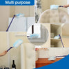 A hand uses a blue electrostatic duster refill on a quilted surface, demonstrating its multi-purpose cleaning ability.