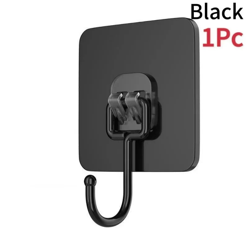 Black self-adhesive rotating wall hooks for storage, sold as a single piece.