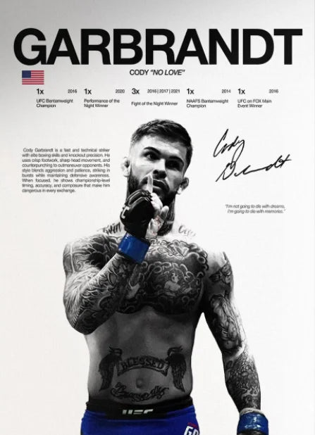 A muscular male fighter with tattoos is shown in a close-up portrait for a canvas art print.