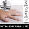 Close-up of a soft, fluffy bath mat being used for foot massage and featuring super absorbency.