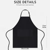 Black adjustable chef apron shown flat with size details and fit information for men and women