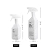 A white refillable plastic spray bottle with a pump dispenser is shown next to a larger 500ml version.