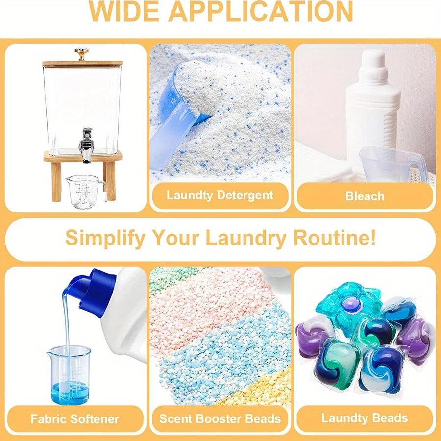 A set of laundry beads and a liquid fabric softener shown for simplifying the laundry routine.