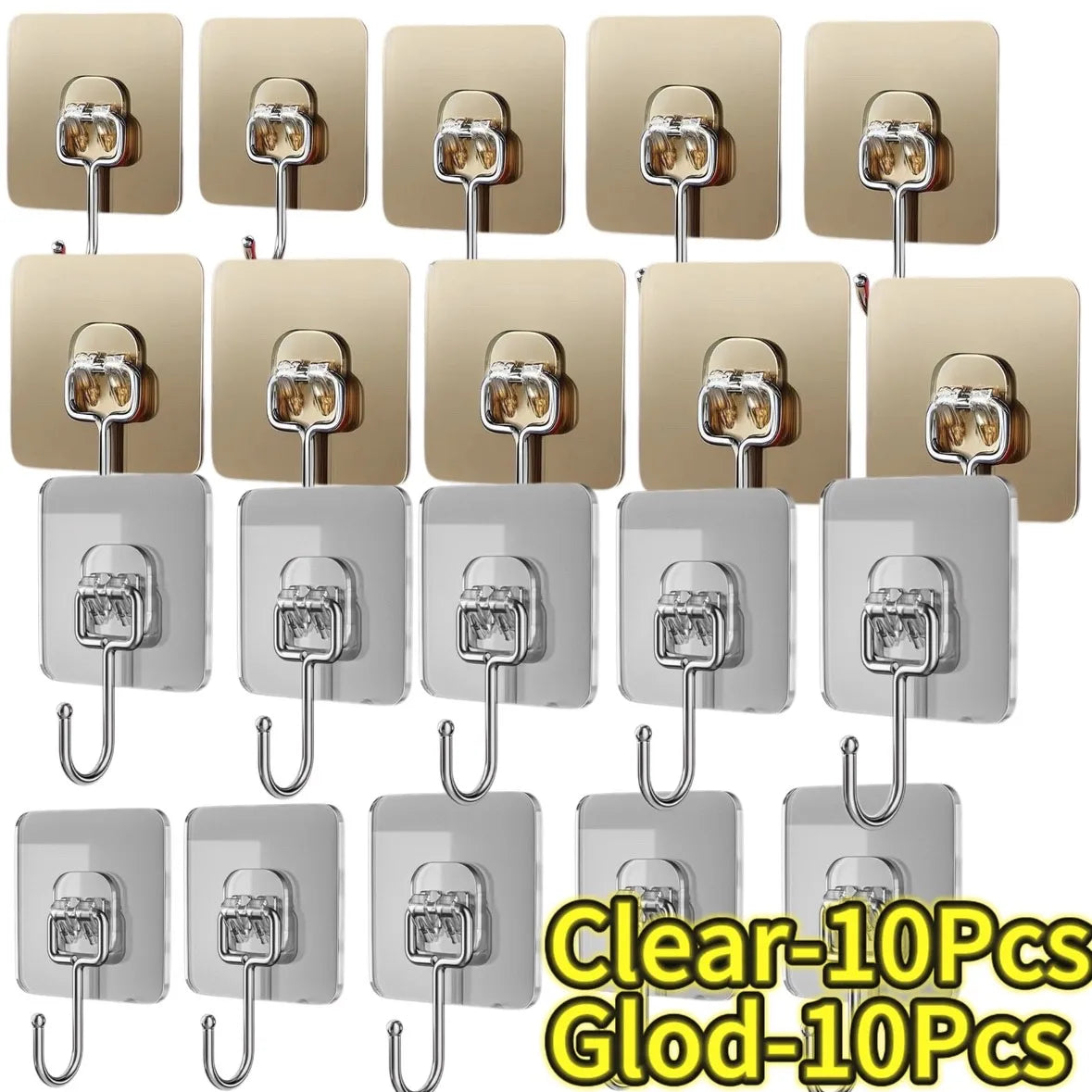 Clear 10 pieces of glod wall hooks for storage and display