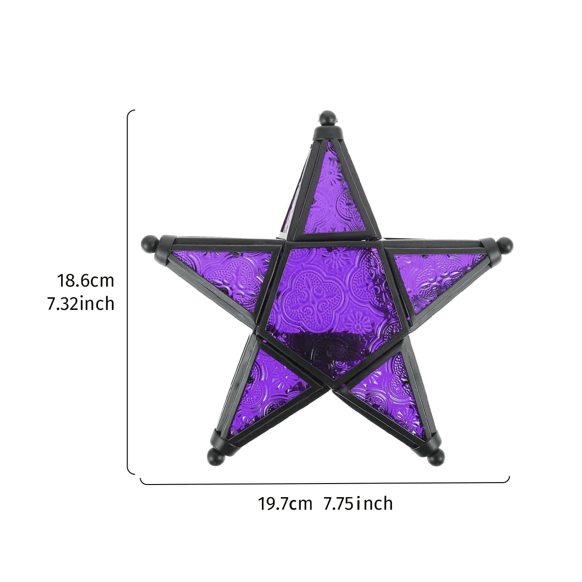A purple forged iron star hanging candlestick with a decorative pattern.