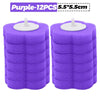 Twelve purple disposable toilet cleaning foam sponges measuring 5.5 by 5.5 cm.