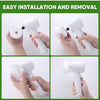 Hands demonstrate the easy installation and removal of an electric spin scrubber with replaceable brush heads.