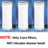 Three white filters are shown in various angles against a blue background.