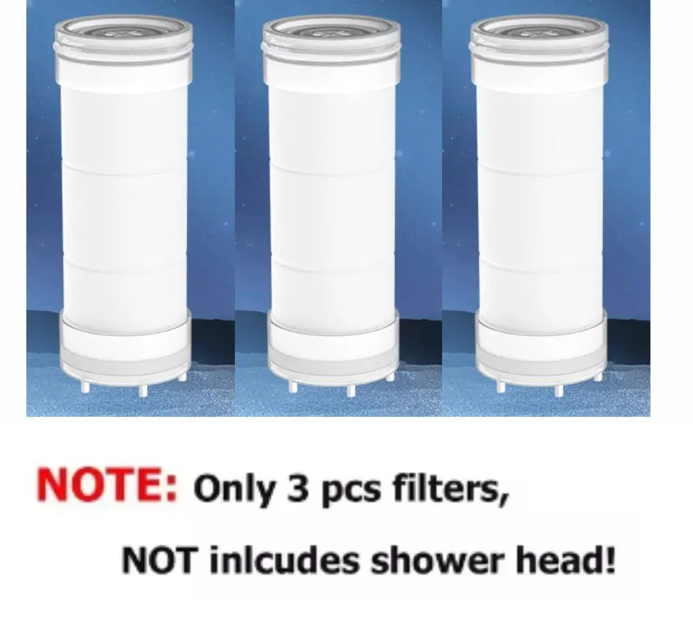 Three white filters are shown in various angles against a blue background.