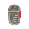Boîte de savon portable en plastique transparent avec couvercle scellé et embout rouge.