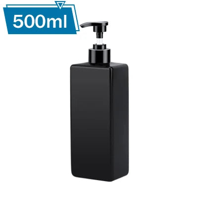 A black pump bottle containing 500ml of body wash or shampoo.