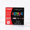 A box of YIHUI Acrylic Brush Markers featuring 12 colors for writing smoothly.