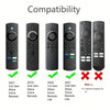 Gráfico de comparación que muestra la compatibilidad de una cubierta de silicona luminiscente para Fire Stick entre diferente