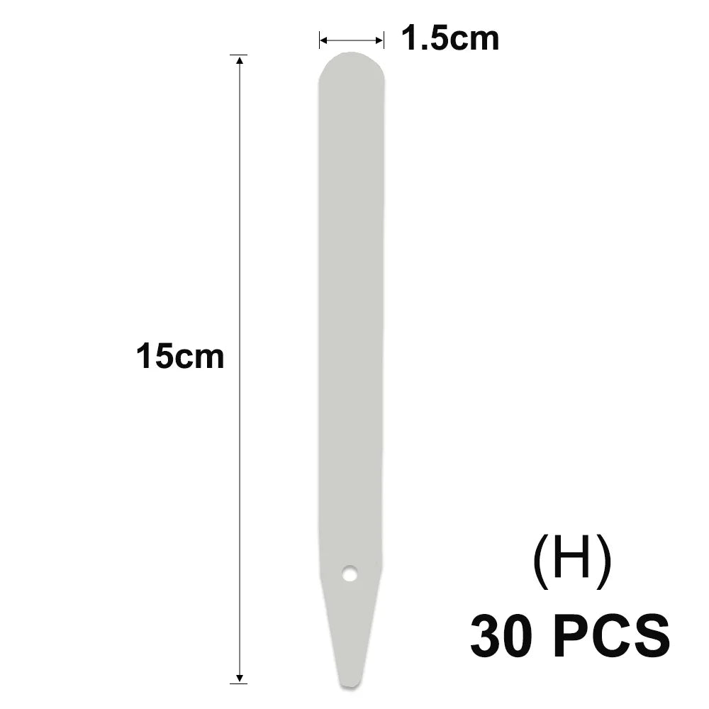 A vertical, elongated plant marker with a pointed tip, measuring 15cm in length and 1.5cm in width.