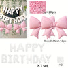 Pink birthday banner balloon decoration set featuring pink bows and white letters