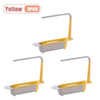 Three yellow adjustable over-sink dish rack organizers with gray holders.