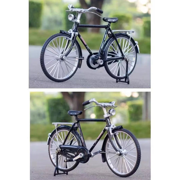 A black retro style DIY bicycle model with silver accents, shown from the side.