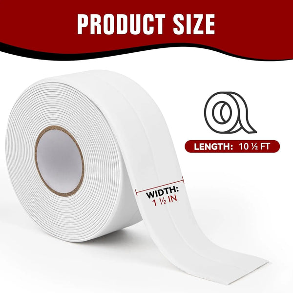 Roll of white heavy-duty waterproof caulk tape with a 1/2 inch width and 10 feet length