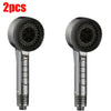 Two silver high pressure shower heads with black nozzles and controls shown side by side