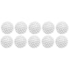 A row of white reusable laundry balls for clothes and machines.