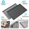 A silicone under sink waterproof mat shown with its features including a beveled edge design and eco-friendly material.