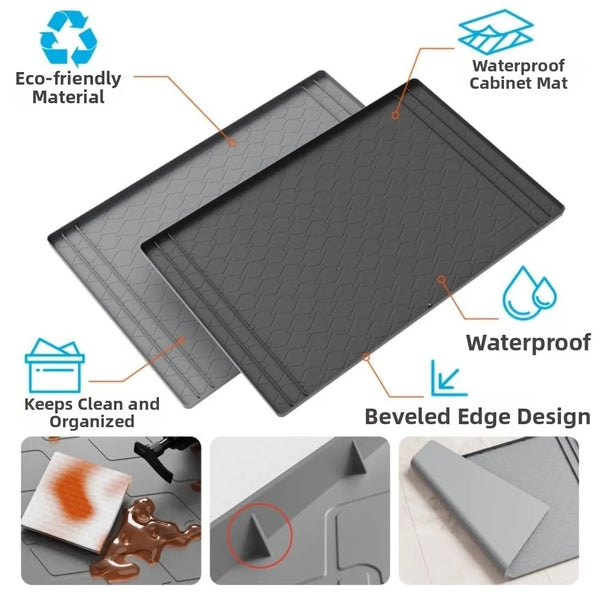 Tapete impermeable de silicona para debajo del fregadero con borde biselado y material ecológico.