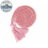 Pink graduation honor cord with tassel ends coiled into a spiral