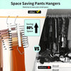 Comparison showing space-saving pants hangers maximizing closet space before and after use.