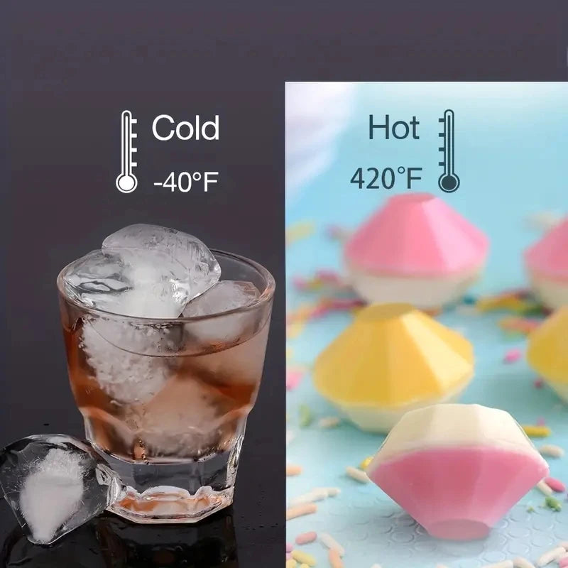 A glass of iced tea with silicone ice cubes and a pink silicone mold for ice cubes.